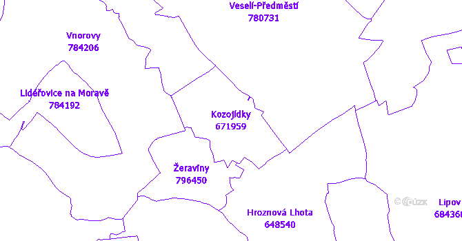 Katastrální mapa Kozojídky - přehledová mapa katastrálního území