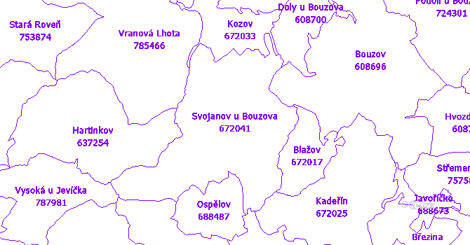 Katastrální mapa Svojanov u Bouzova - přehledová mapa katastrálního území