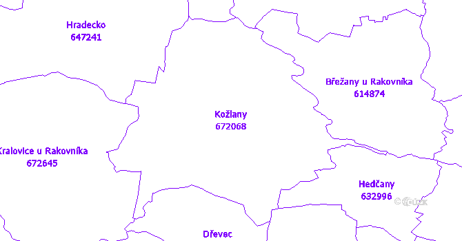 Katastrální mapa Kožlany - přehledová mapa katastrálního území