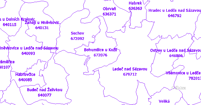 Katastrální mapa Bohumilice u Kožlí - přehledová mapa katastrálního území