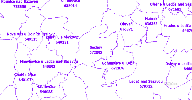 Katastrální mapa Sechov - přehledová mapa katastrálního území