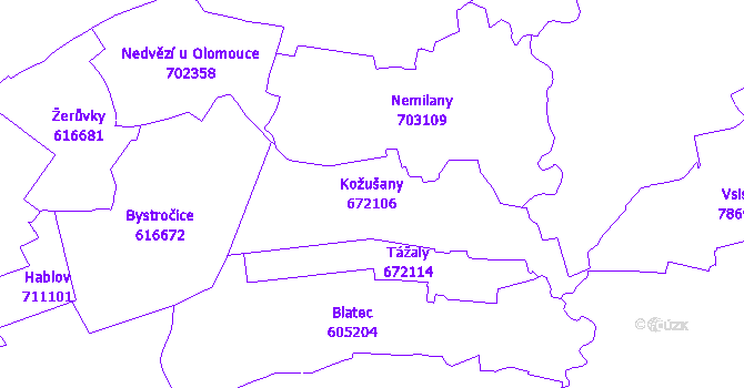 Katastrální mapa Kožušany - přehledová mapa katastrálního území