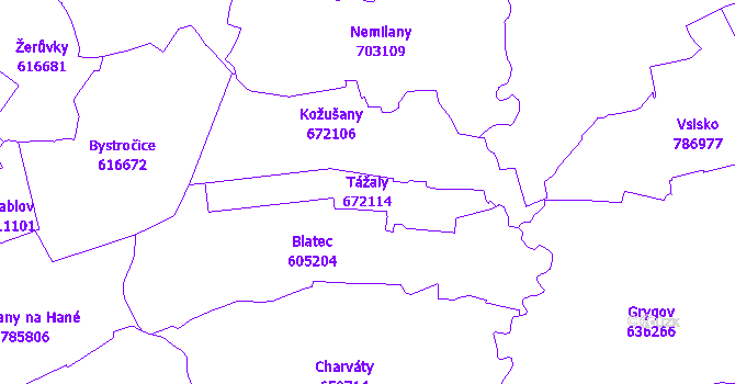 Katastrální mapa Tážaly - přehledová mapa katastrálního území