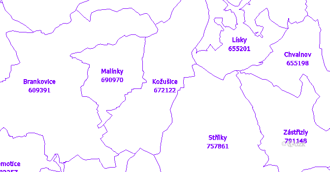 Katastrální mapa Kožušice - přehledová mapa katastrálního území