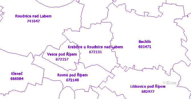 Katastrální mapa Krabčice u Roudnice nad Labem - přehledová mapa katastrálního území
