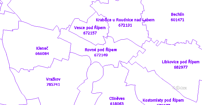 Katastrální mapa Rovné pod Řípem - přehledová mapa katastrálního území