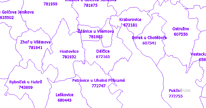 Katastrální mapa Dálčice - přehledová mapa katastrálního území