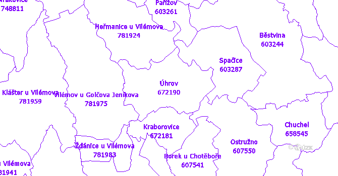 Katastrální mapa Úhrov - přehledová mapa katastrálního území