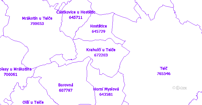 Katastrální mapa Krahulčí u Telče - přehledová mapa katastrálního území
