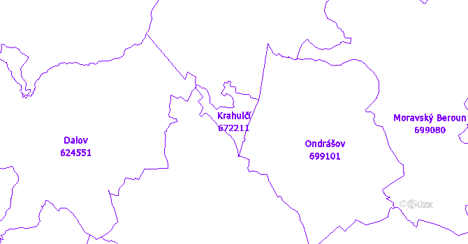 Katastrální mapa Krahulčí - přehledová mapa katastrálního území