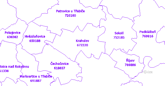Katastrální mapa Krahulov - přehledová mapa katastrálního území