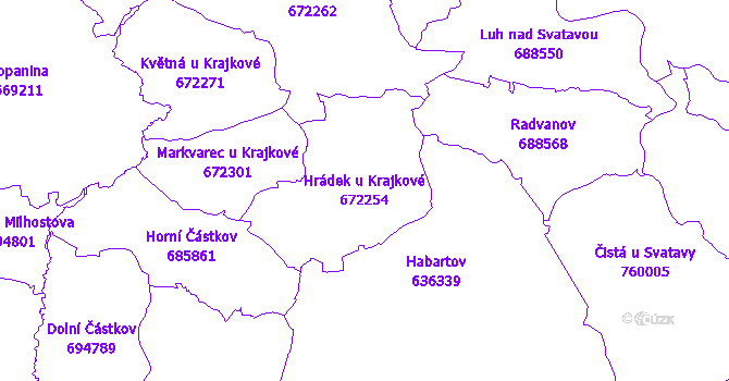 Katastrální mapa Hrádek u Krajkové - přehledová mapa katastrálního území