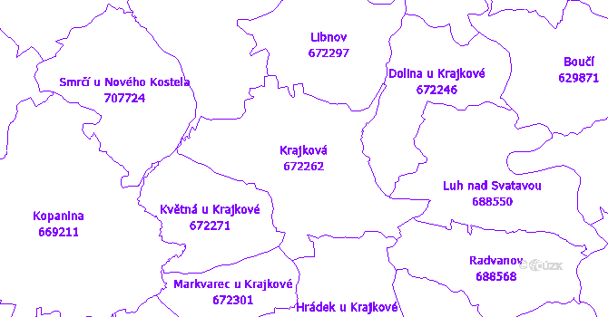 Katastrální mapa Krajková - přehledová mapa katastrálního území