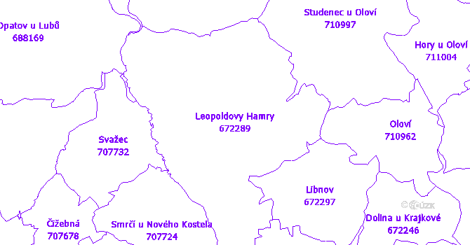 Katastrální mapa Leopoldovy Hamry - přehledová mapa katastrálního území