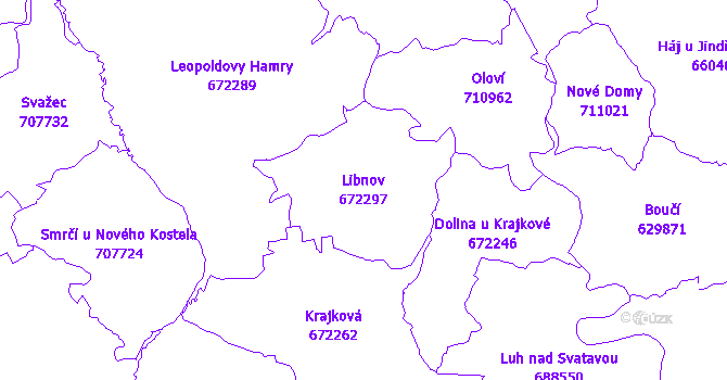 Katastrální mapa Libnov - přehledová mapa katastrálního území