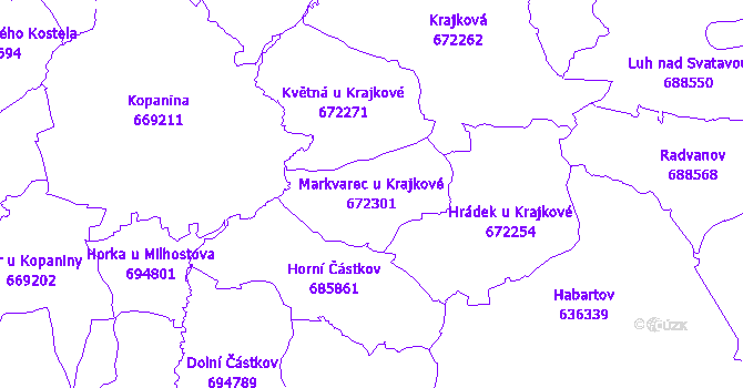 Katastrální mapa Markvarec u Krajkové - přehledová mapa katastrálního území