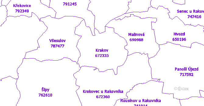 Katastrální mapa Krakov - přehledová mapa katastrálního území