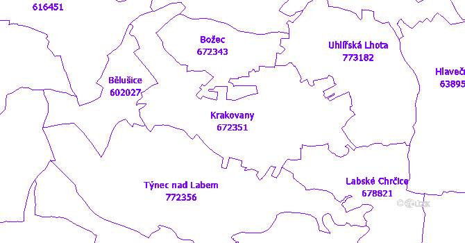 Katastrální mapa Krakovany - přehledová mapa katastrálního území