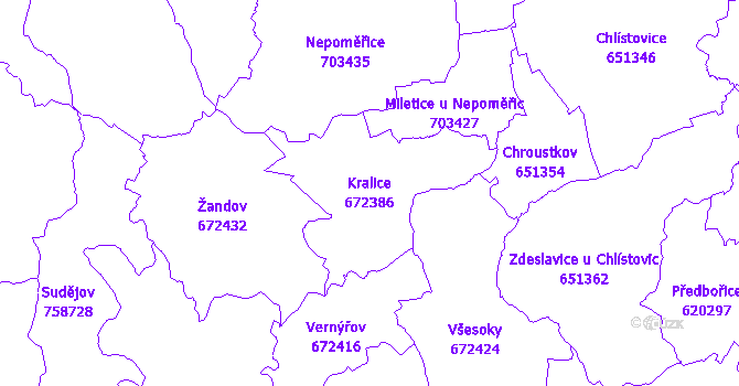 Katastrální mapa Kralice - přehledová mapa katastrálního území