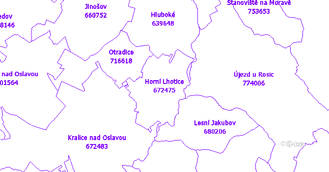 Katastrální mapa Horní Lhotice - přehledová mapa katastrálního území