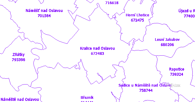 Katastrální mapa Kralice nad Oslavou - přehledová mapa katastrálního území