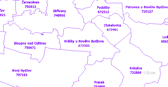 Katastrální mapa Králíky u Nového Bydžova - přehledová mapa katastrálního území