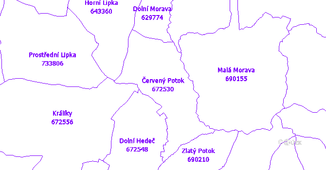 Katastrální mapa Červený Potok - přehledová mapa katastrálního území
