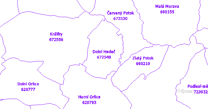 Katastrální mapa Dolní Hedeč - přehledová mapa katastrálního území