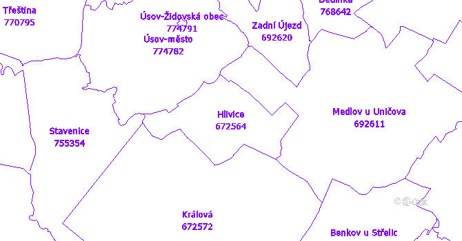 Katastrální mapa Hlivice - přehledová mapa katastrálního území
