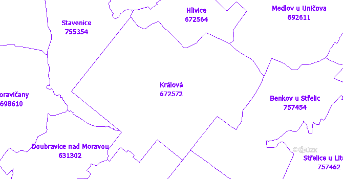 Katastrální mapa Králová - přehledová mapa katastrálního území