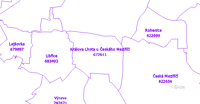 Katastrální mapa Králova Lhota u Českého Meziříčí - přehledová mapa katastrálního území