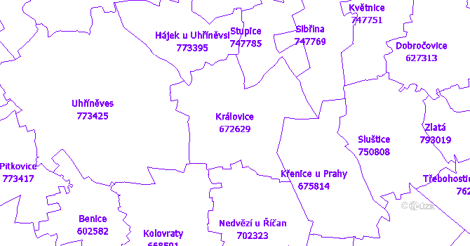 Katastrální mapa Královice - přehledová mapa katastrálního území