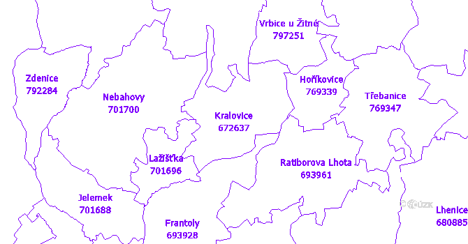 Katastrální mapa Kralovice - přehledová mapa katastrálního území
