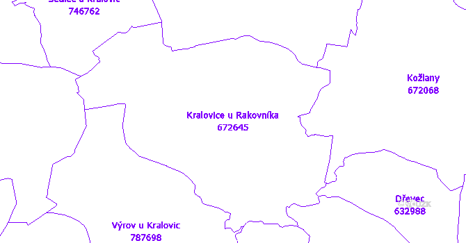 Katastrální mapa Kralovice u Rakovníka - přehledová mapa katastrálního území