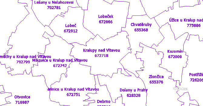 Katastrální mapa Kralupy nad Vltavou - přehledová mapa katastrálního území