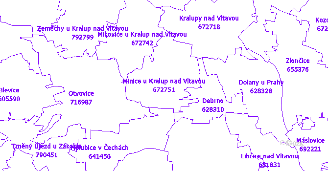 Katastrální mapa Minice u Kralup nad Vltavou - přehledová mapa katastrálního území