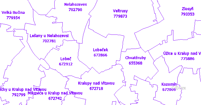 Katastrální mapa Lobeček - přehledová mapa katastrálního území