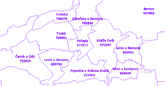 Katastrální mapa Počaply - přehledová mapa katastrálního území
