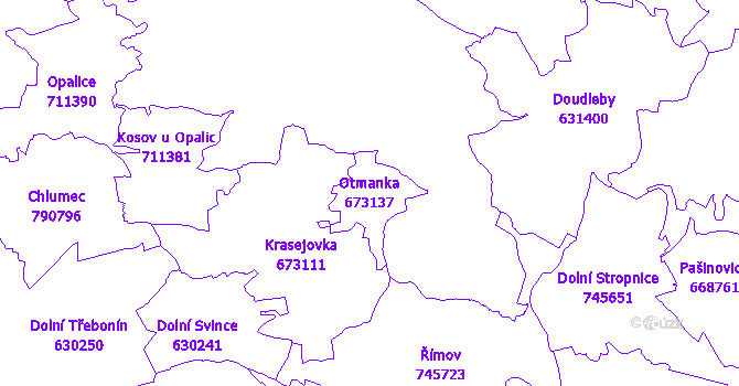 Katastrální mapa Otmanka - přehledová mapa katastrálního území