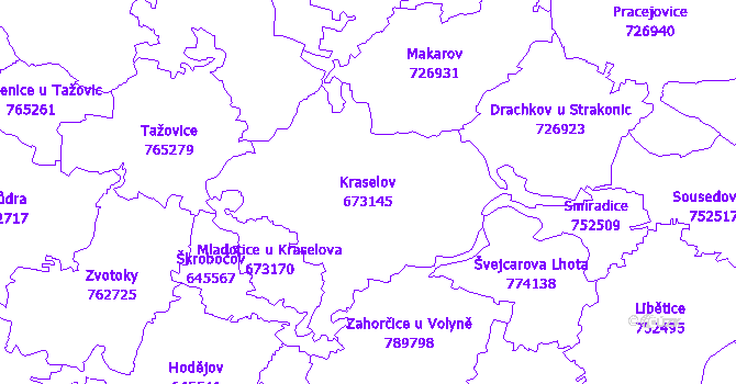 Katastrální mapa Kraselov - přehledová mapa katastrálního území