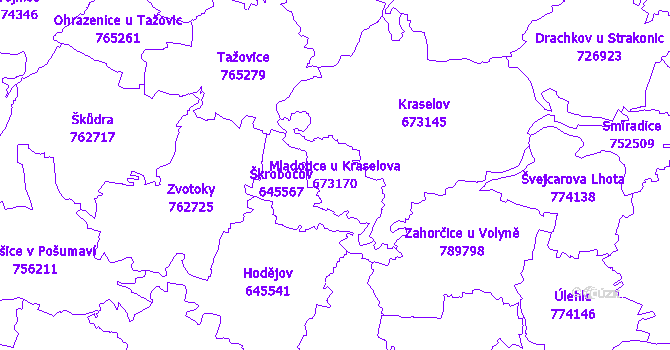 Katastrální mapa Mladotice u Kraselova - přehledová mapa katastrálního území