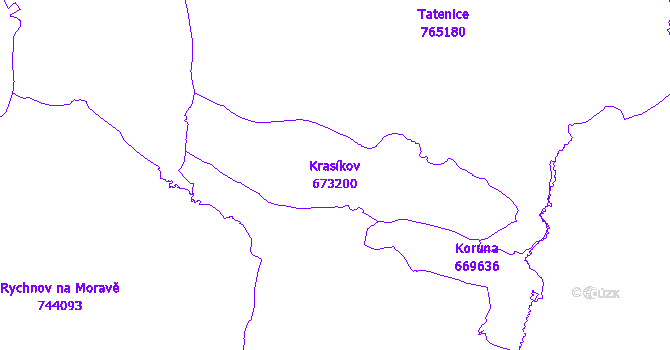 Katastrální mapa Krasíkov - přehledová mapa katastrálního území