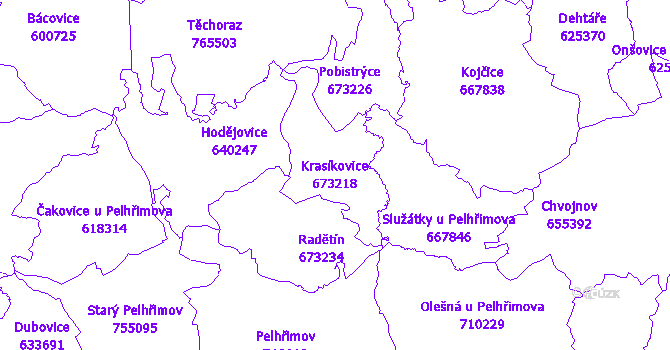 Katastrální mapa Krasíkovice - přehledová mapa katastrálního území