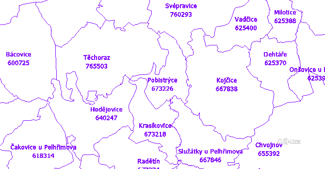 Katastrální mapa Pobistrýce - přehledová mapa katastrálního území