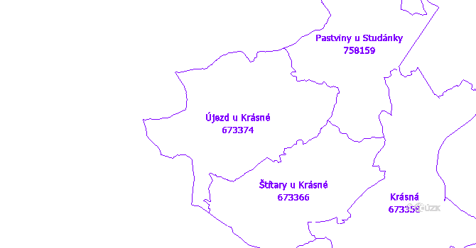 Katastrální mapa Újezd u Krásné - přehledová mapa katastrálního území