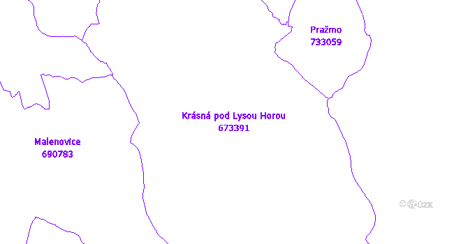 Katastrální mapa Krásná pod Lysou Horou - přehledová mapa katastrálního území