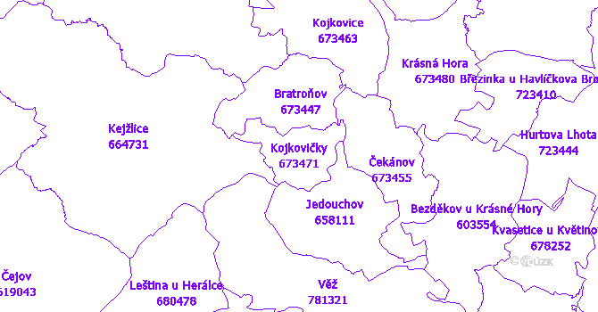 Katastrální mapa Kojkovičky - přehledová mapa katastrálního území
