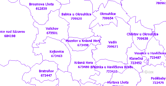 Katastrální mapa Mozolov u Krásné Hory - přehledová mapa katastrálního území