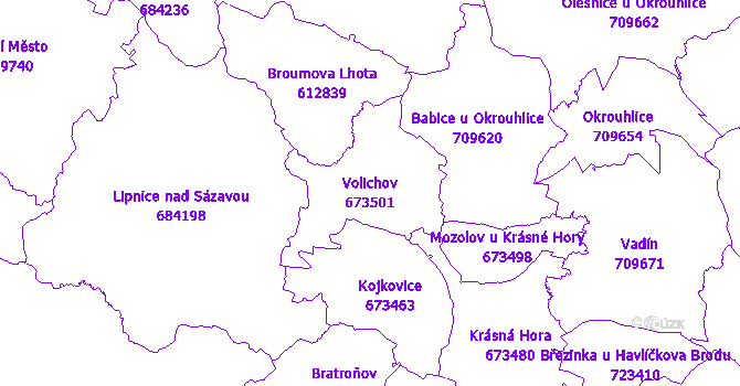 Katastrální mapa Volichov - přehledová mapa katastrálního území