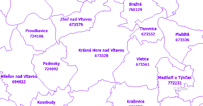 Katastrální mapa Krásná Hora nad Vltavou - přehledová mapa katastrálního území